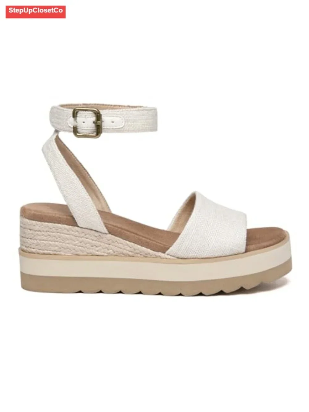 Canvas PU Espadrille Wedge Sandals with Ankle Strap Buckle Platform Sole